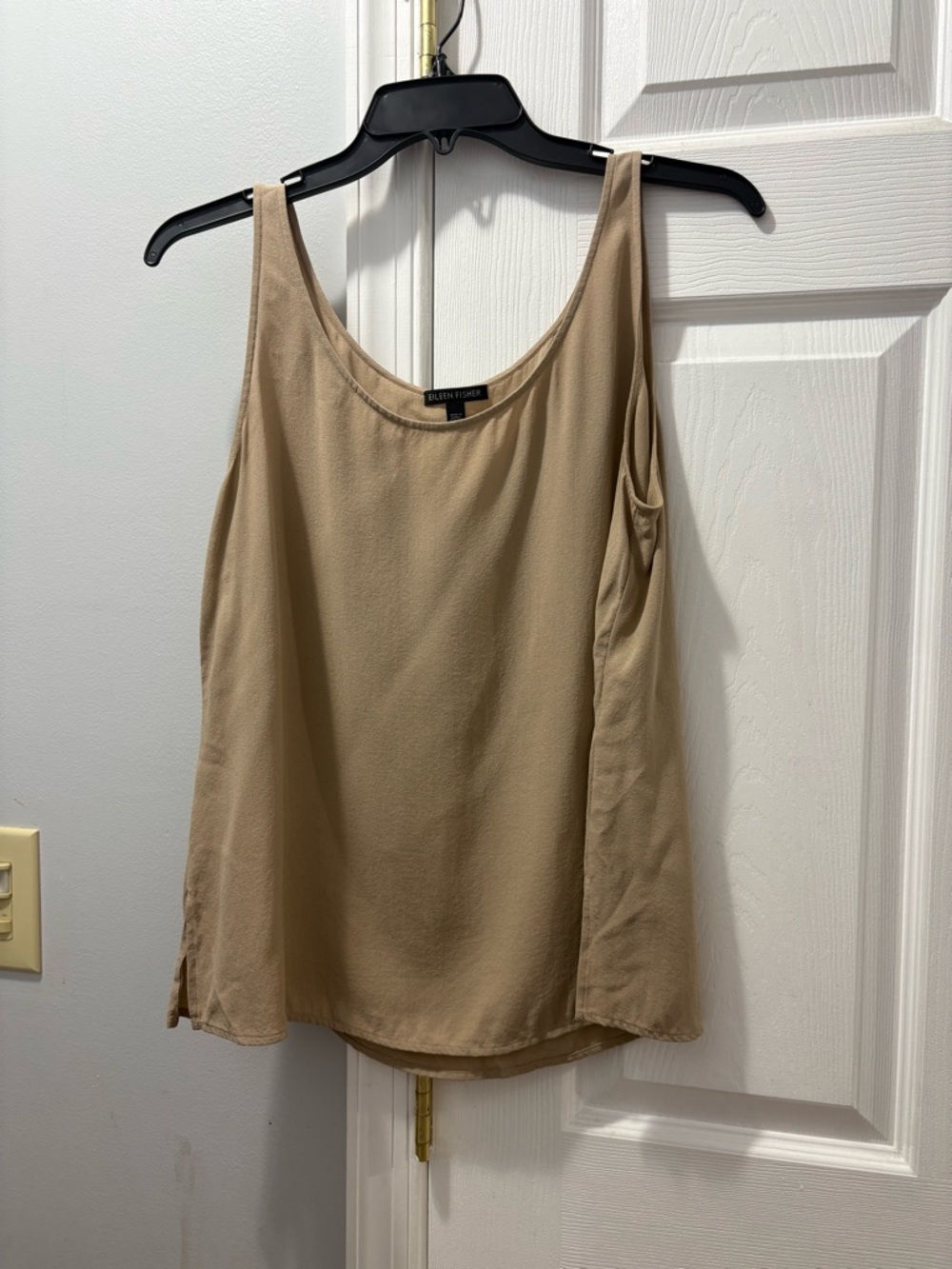 Eileen Fisher Taupe Silk Scoop Neck Tank Size Small